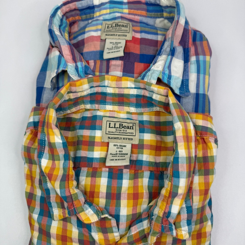 L.L. Bean Button Up Shirts Mens Large Multicolor Plaid S/S Lot of 2 510008